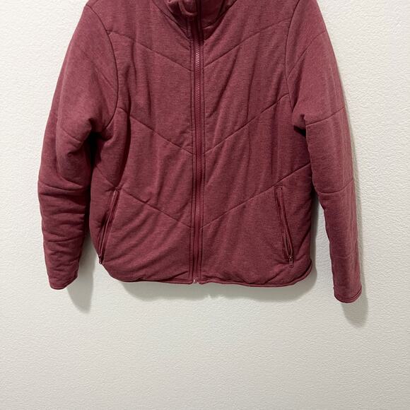 [Three Dots] Red Quilted Knit Fleece Mock Neck Full Zip Jacket Size Medium M - Picture 9 of 11